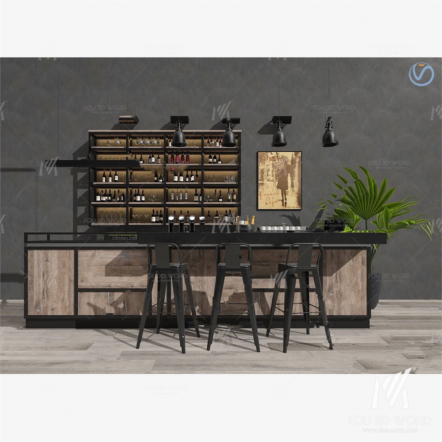 Industrial style bar counter 3d model